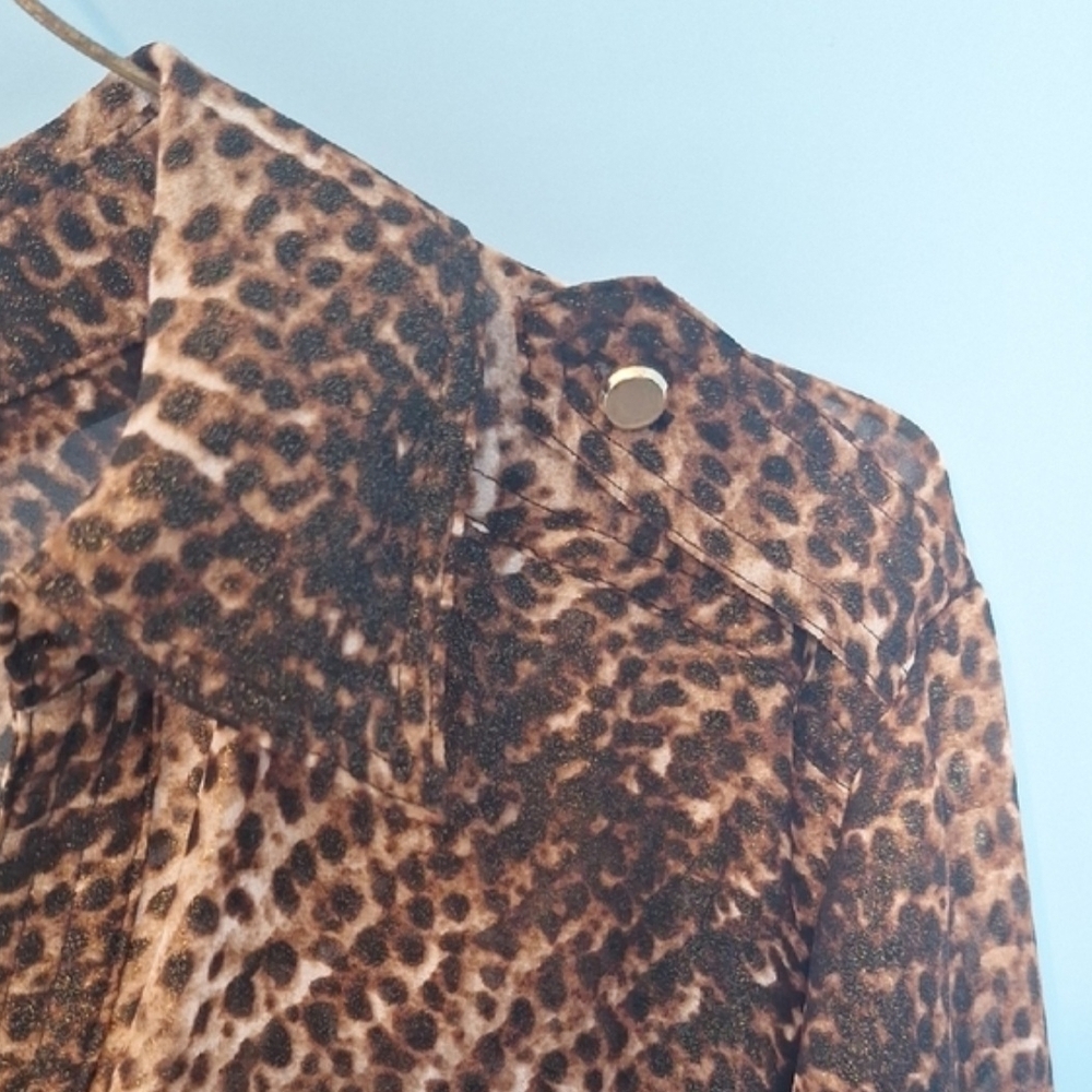Cache Leopard Print V-Neck Blouse - image 7